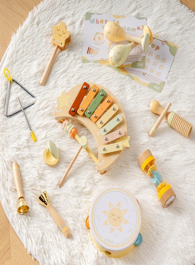 ROBUD Toddler Musical Instruments, Montessori Wooden Baby Musical Toys, Neutral Colors Musical Toys for Toddlers 1-3, Educational Percussion Set, for Boys and Girls(Star and Moon Theme) - Image 2